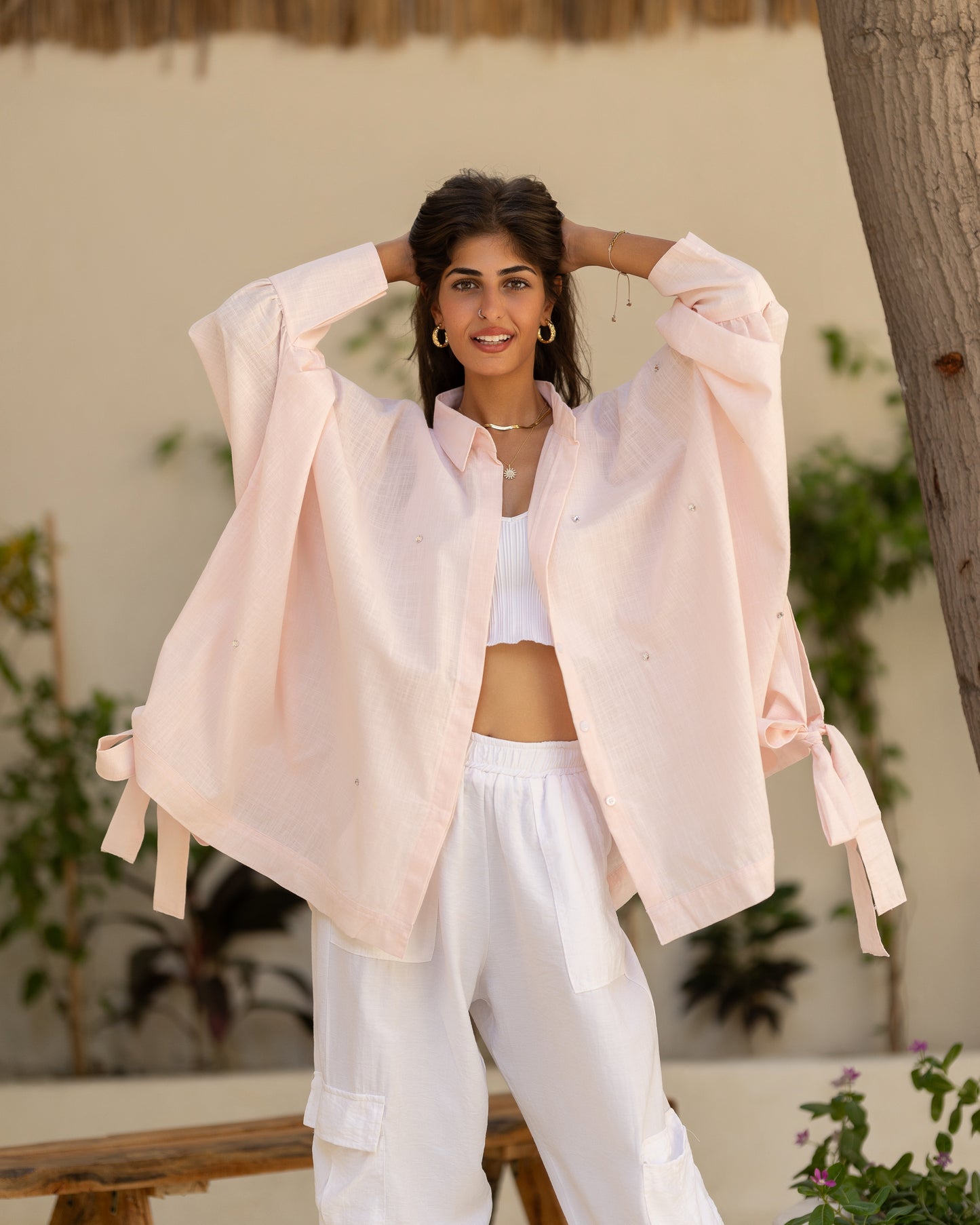 pink linen crystal