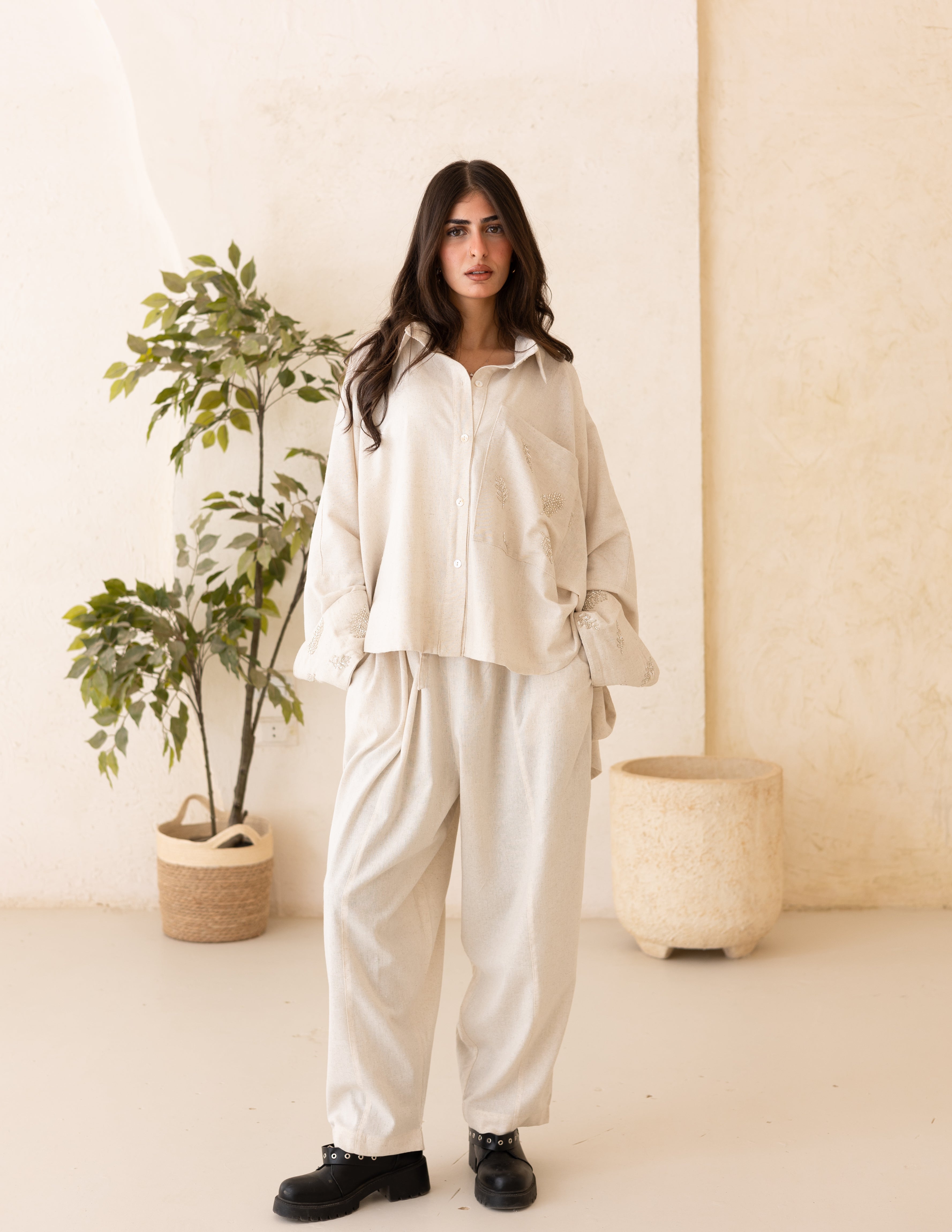beige linen pants