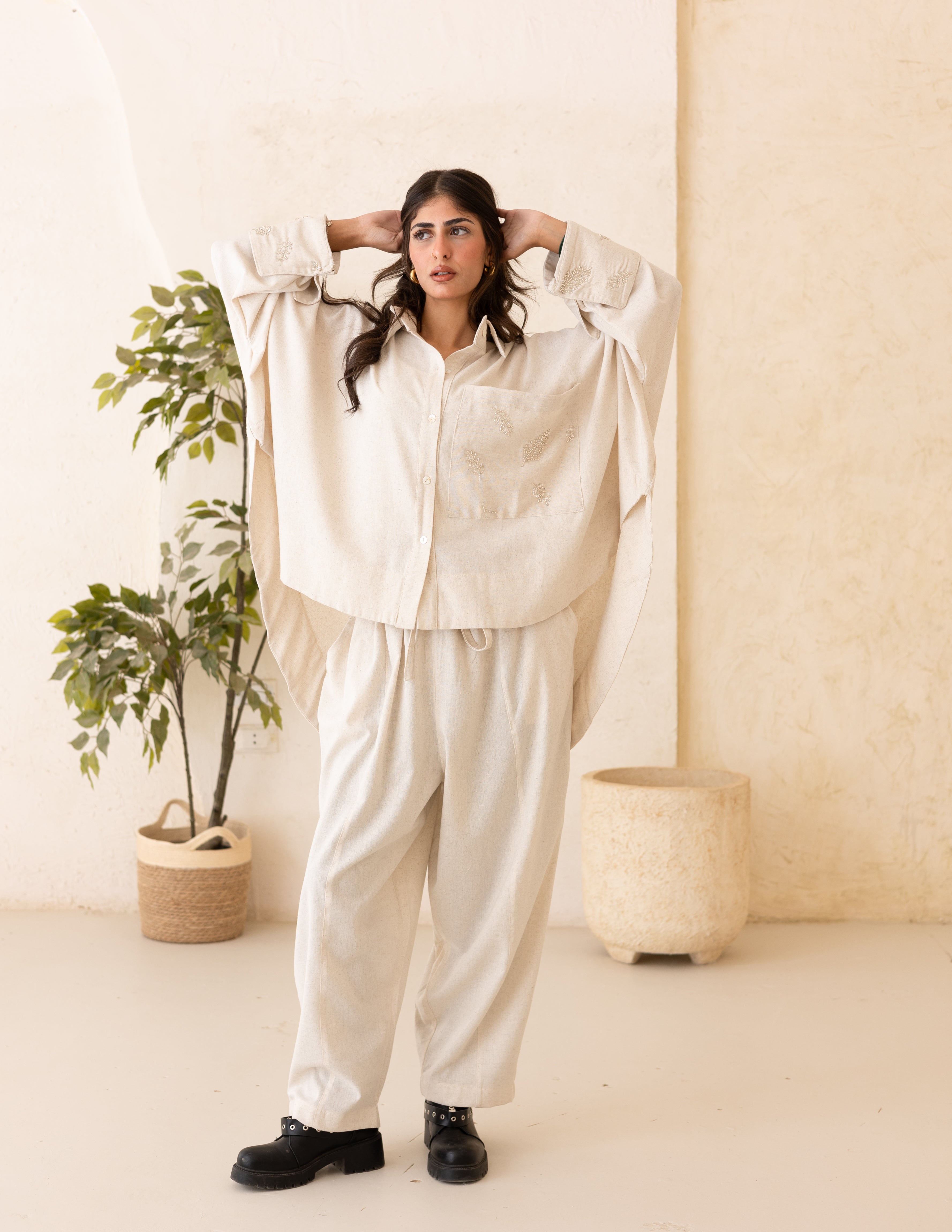 beige linen top