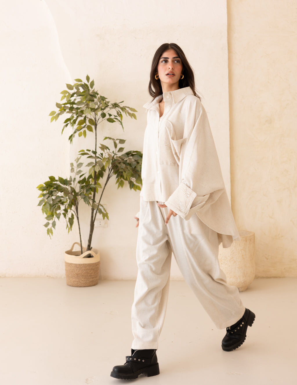 beige linen pants