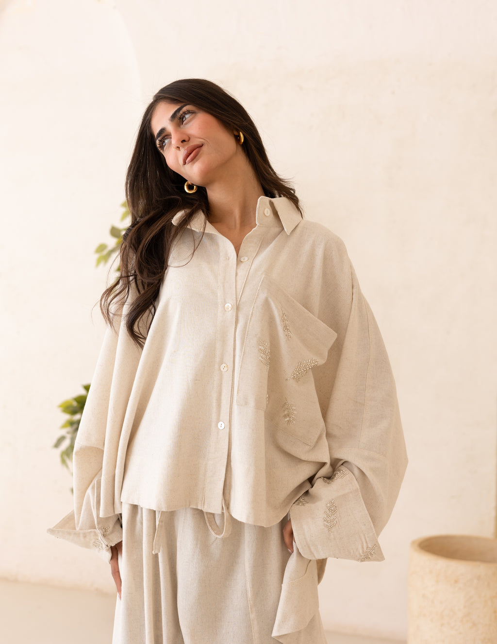 beige linen top