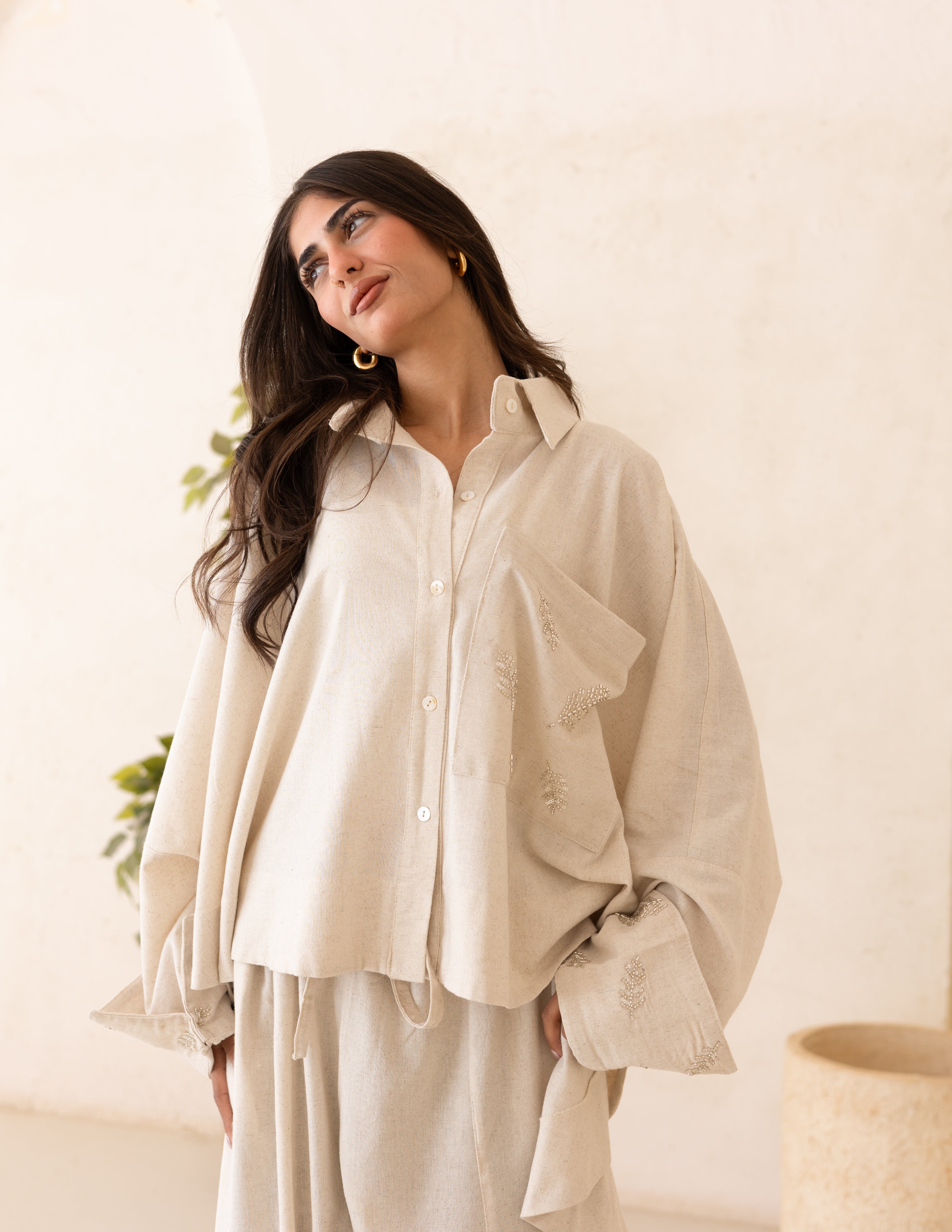 beige linen top
