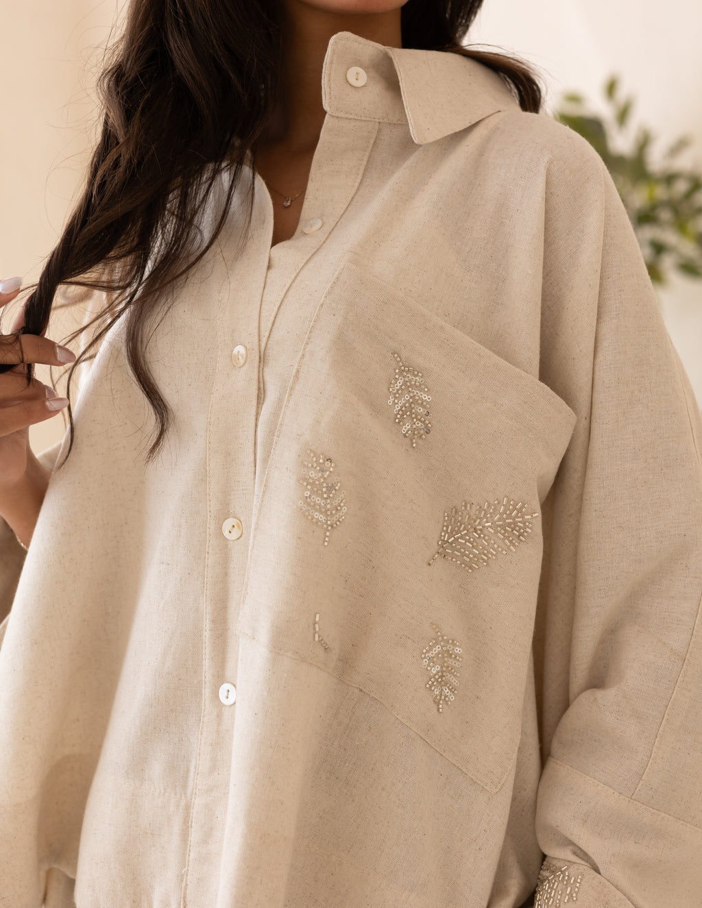 beige linen top