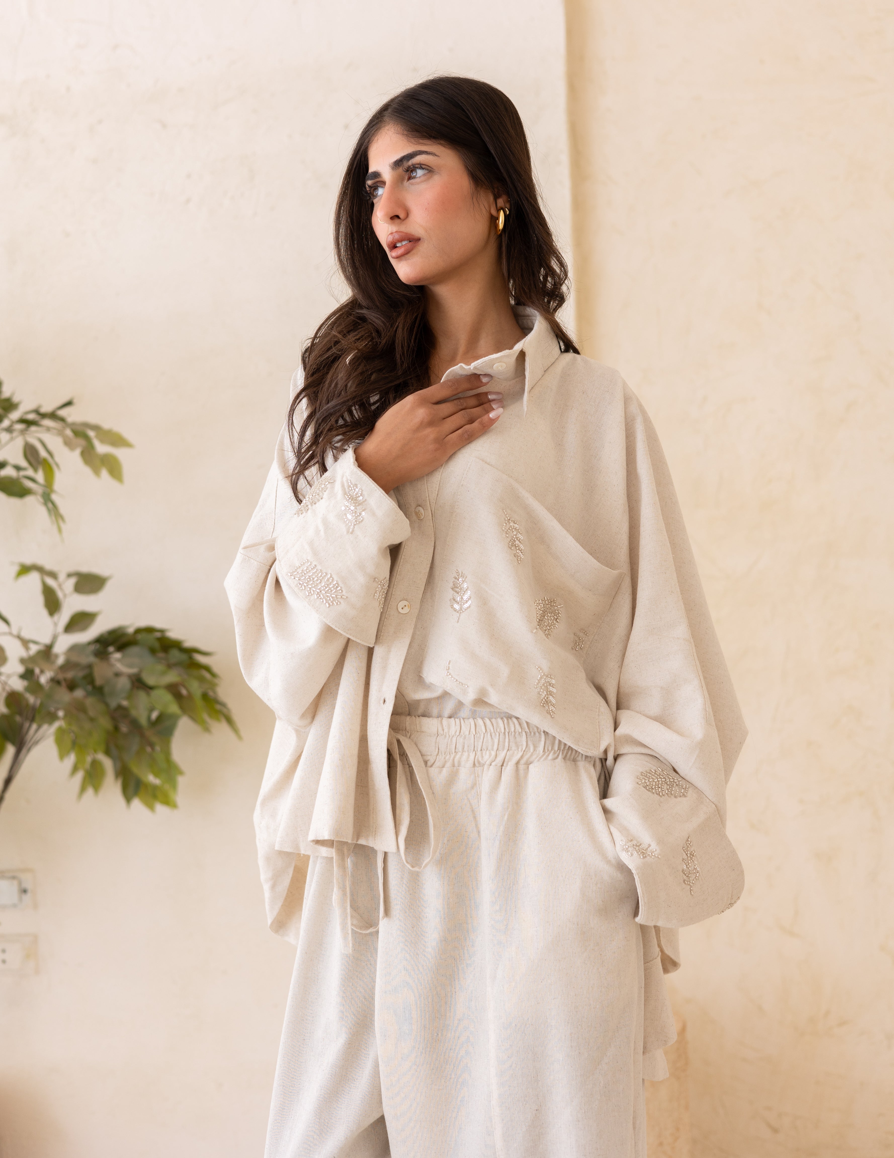 beige linen top