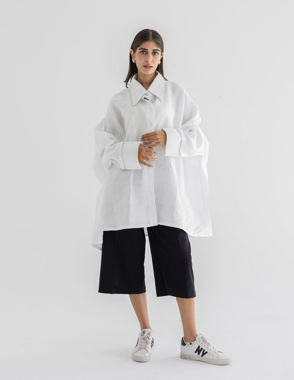 Line crystal linen shirt