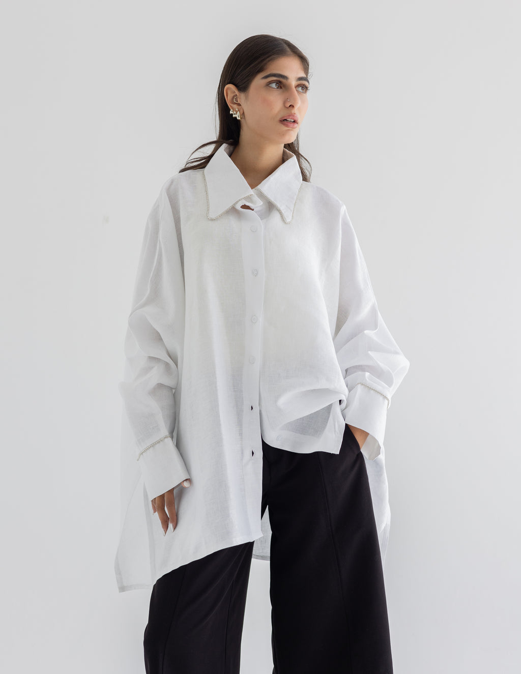 Line crystal linen shirt