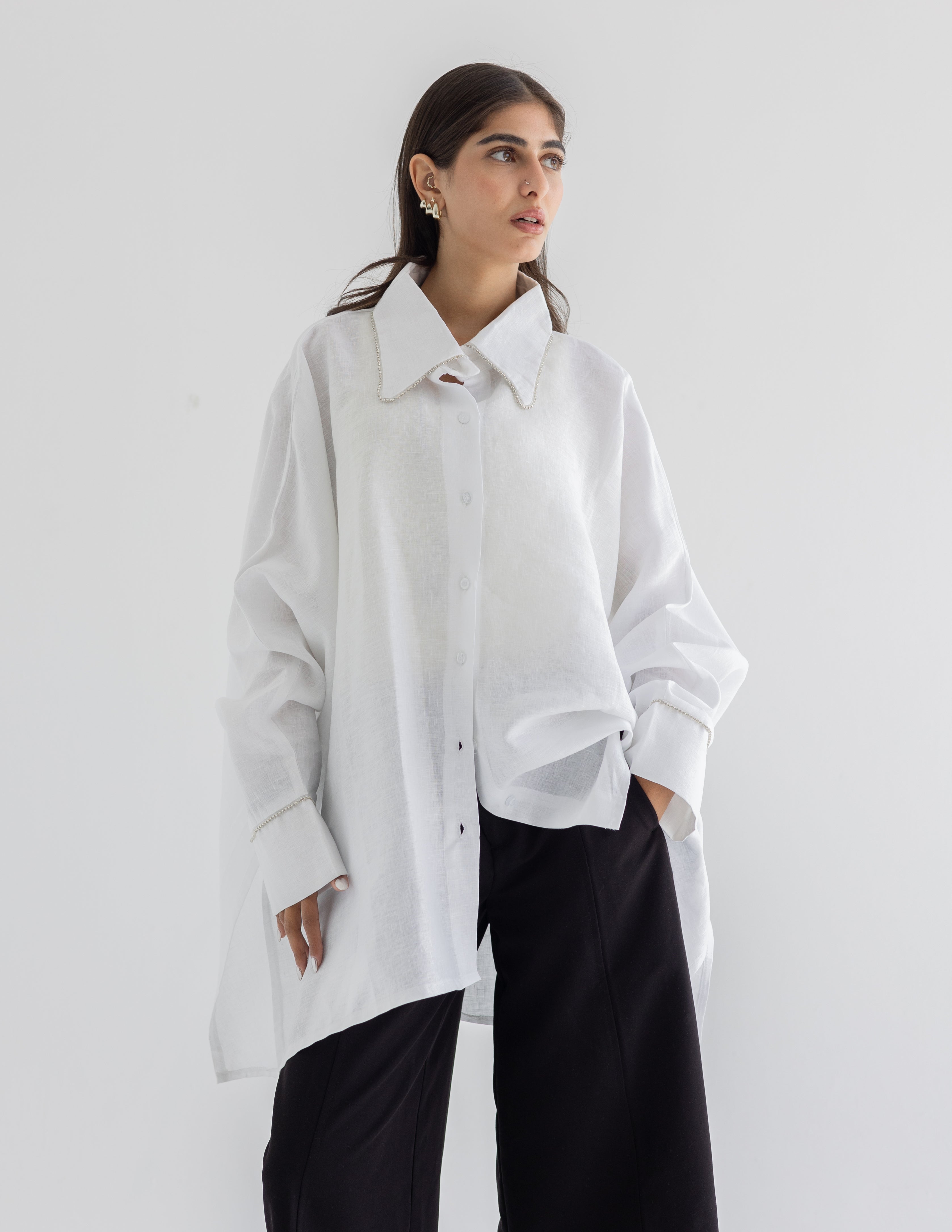Line crystal linen shirt