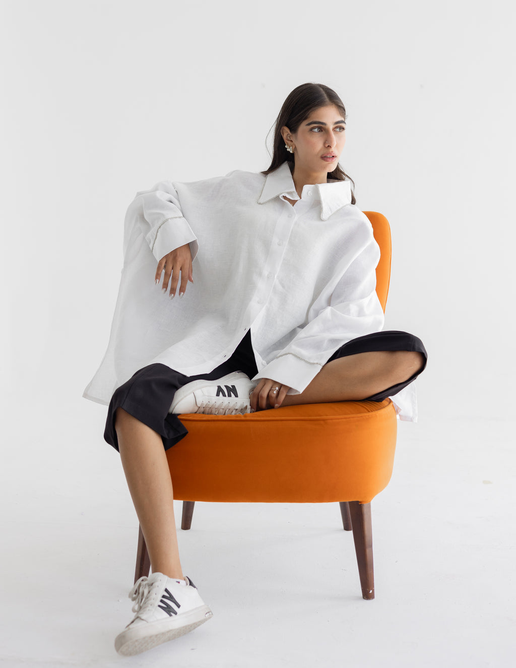 Line crystal linen shirt