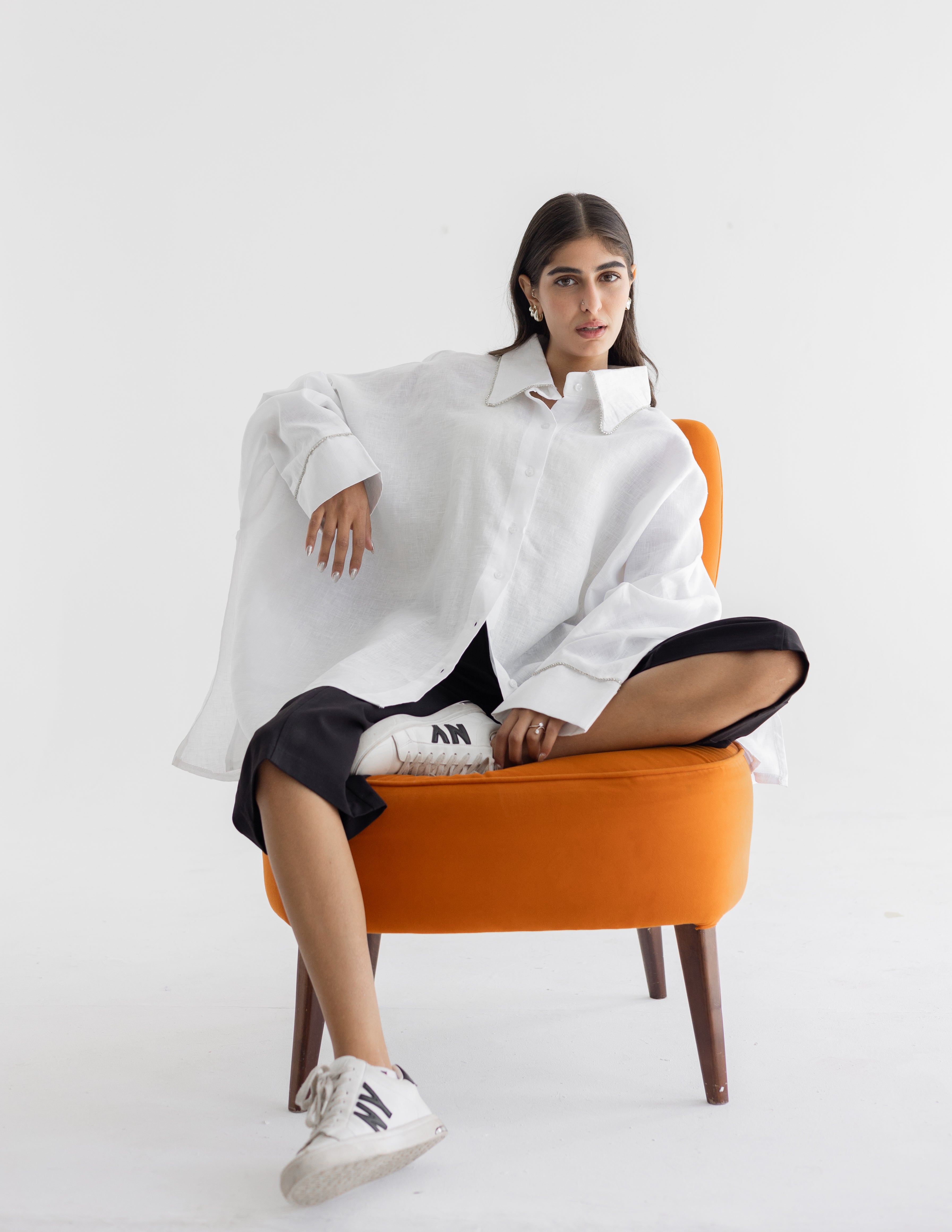 Line crystal linen shirt