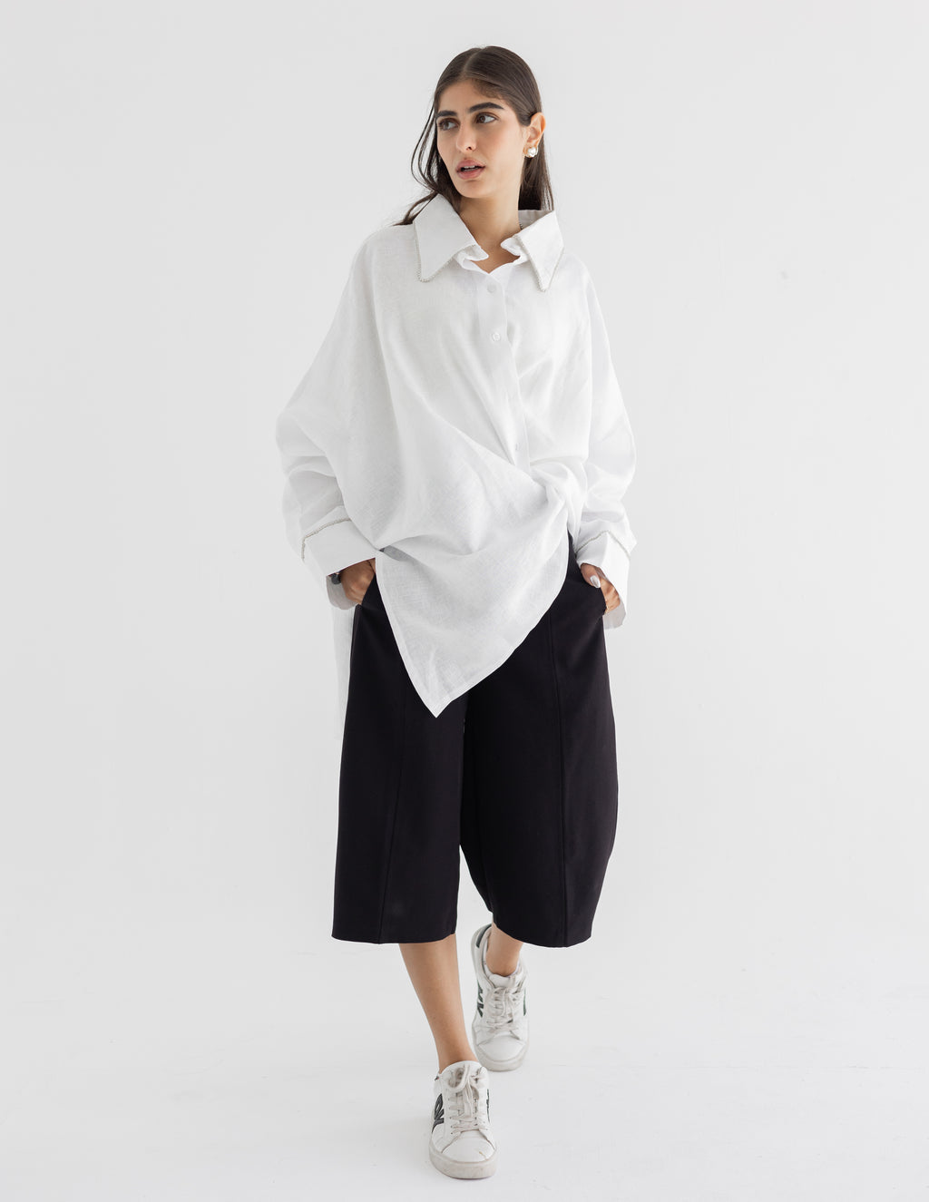 Line crystal linen shirt