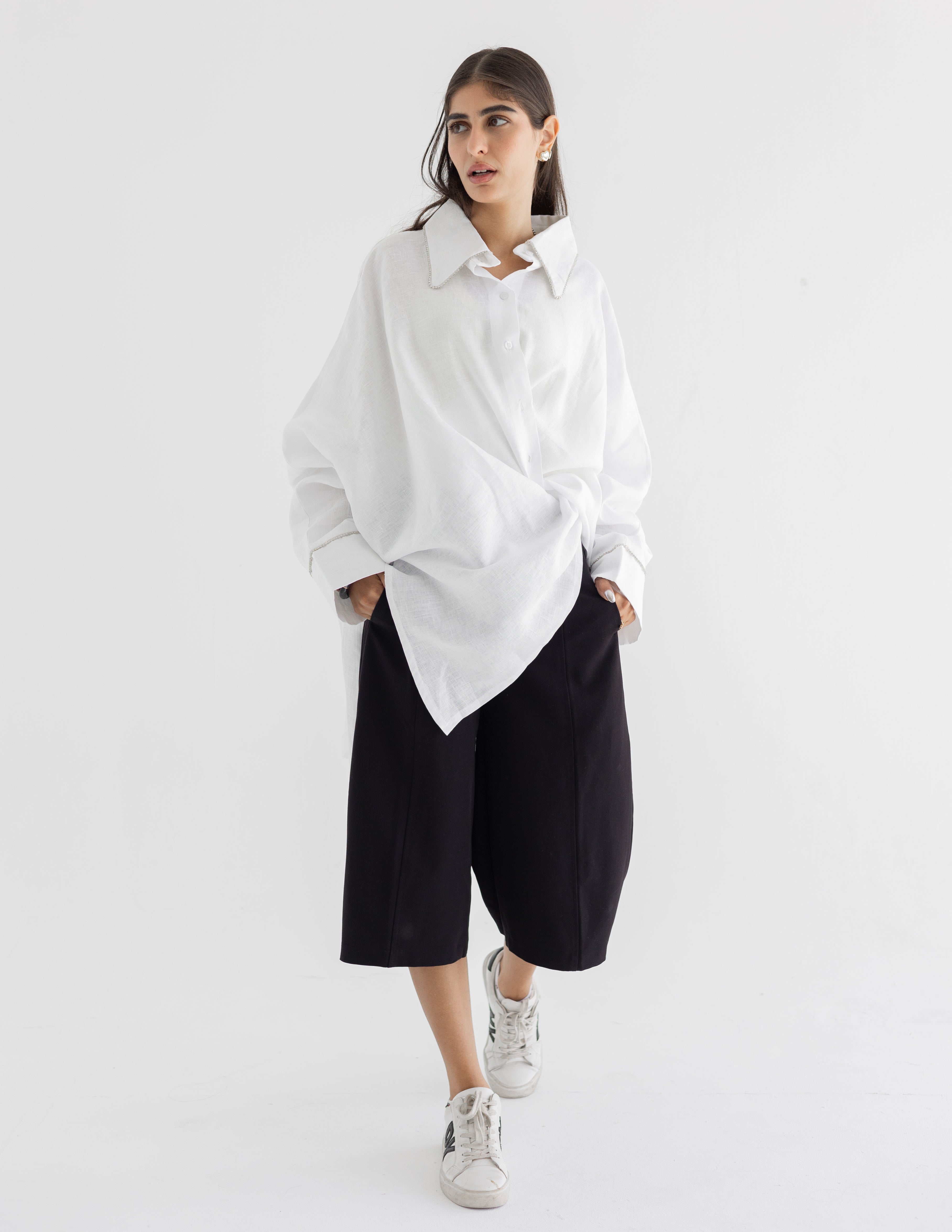 Line crystal linen shirt