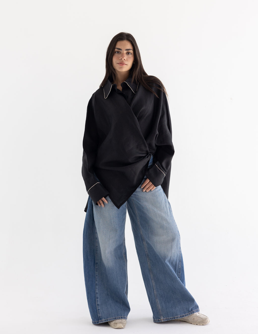 Line crystal linen shirt