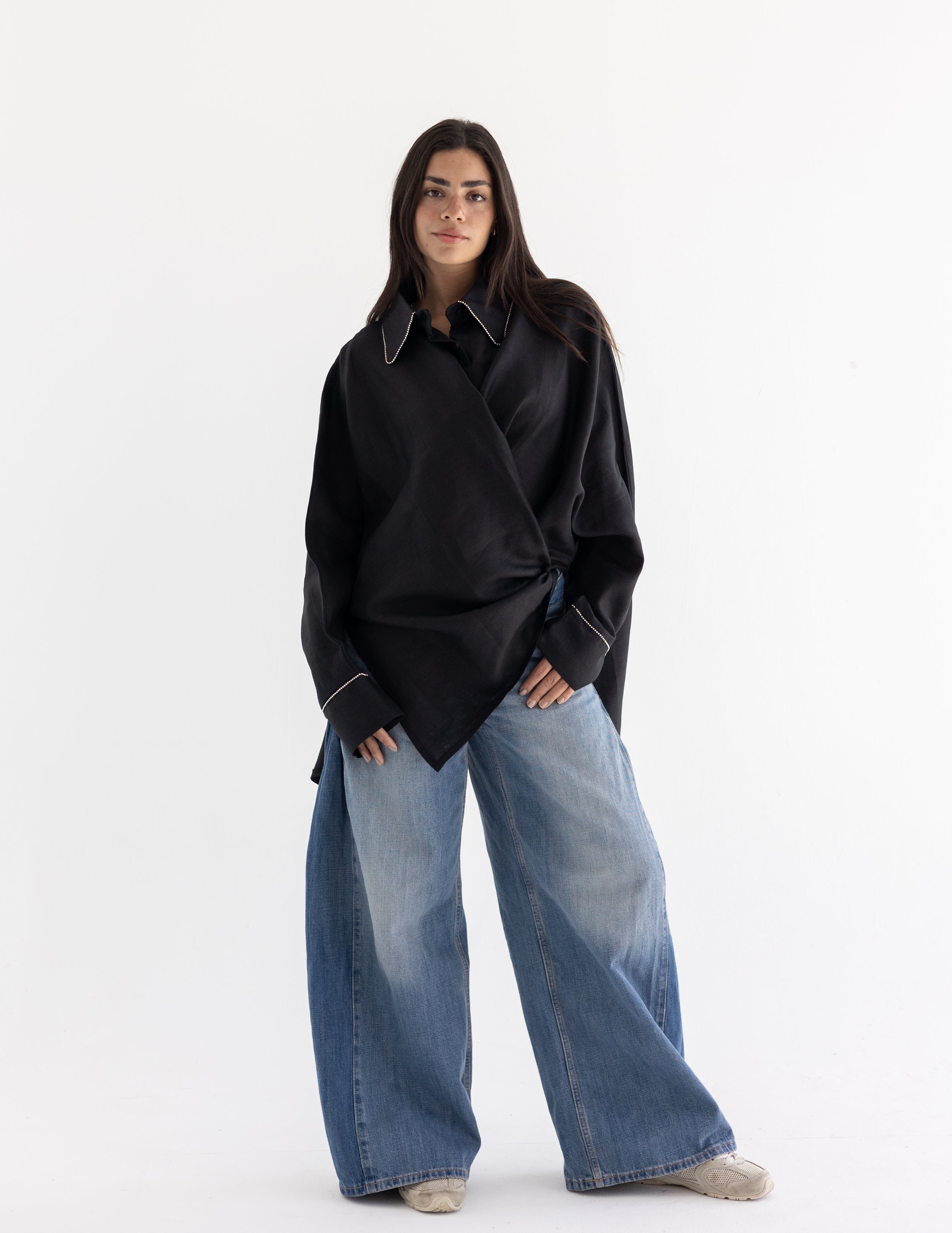 Line crystal linen shirt