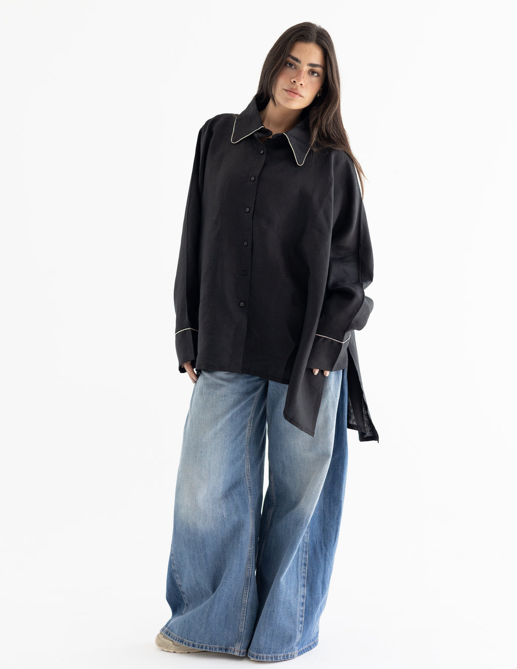 Line crystal linen shirt