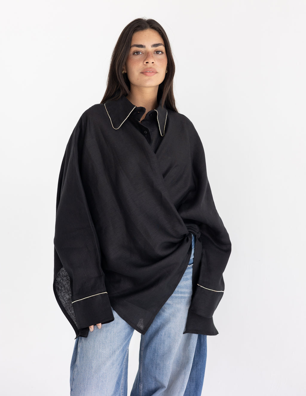 Line crystal linen shirt