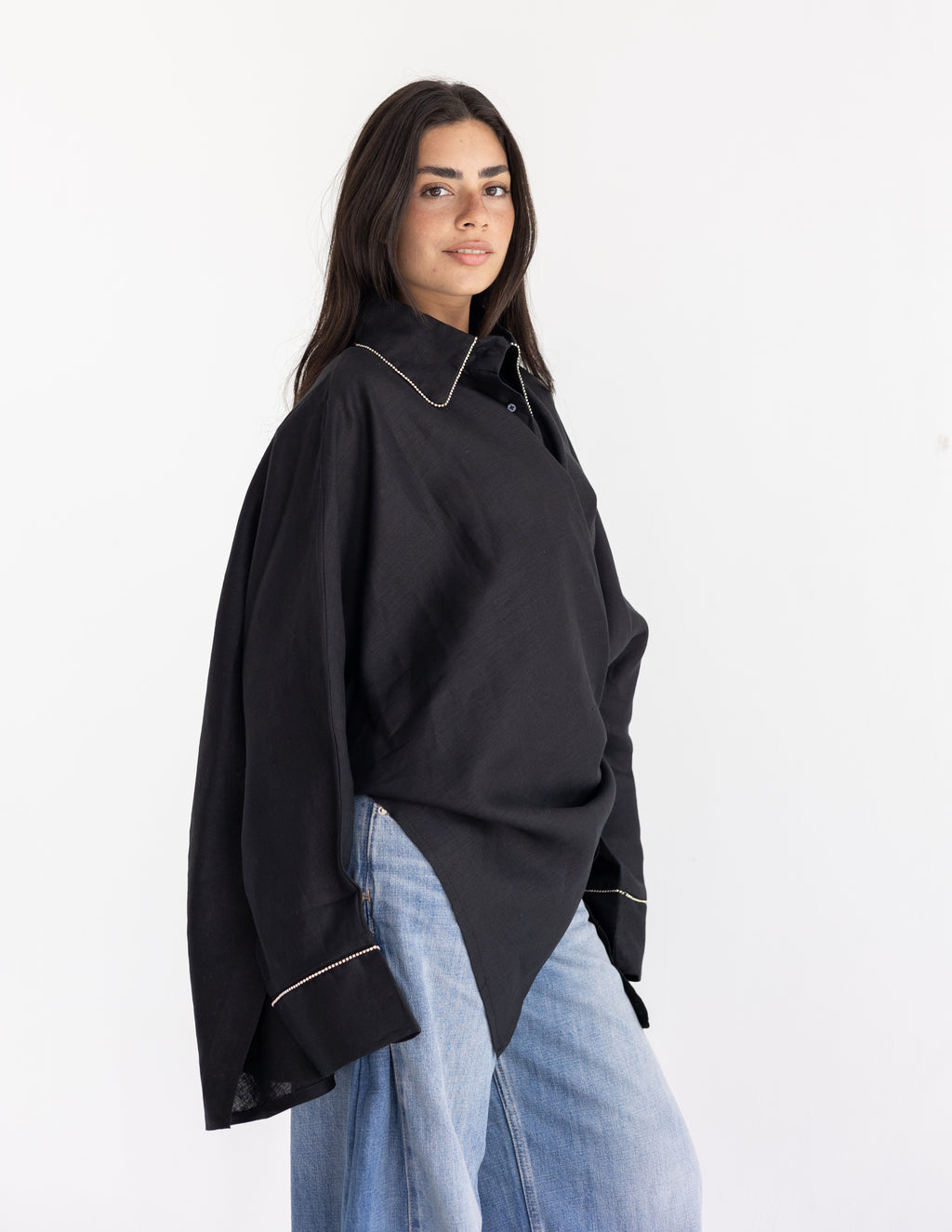 Line crystal linen shirt