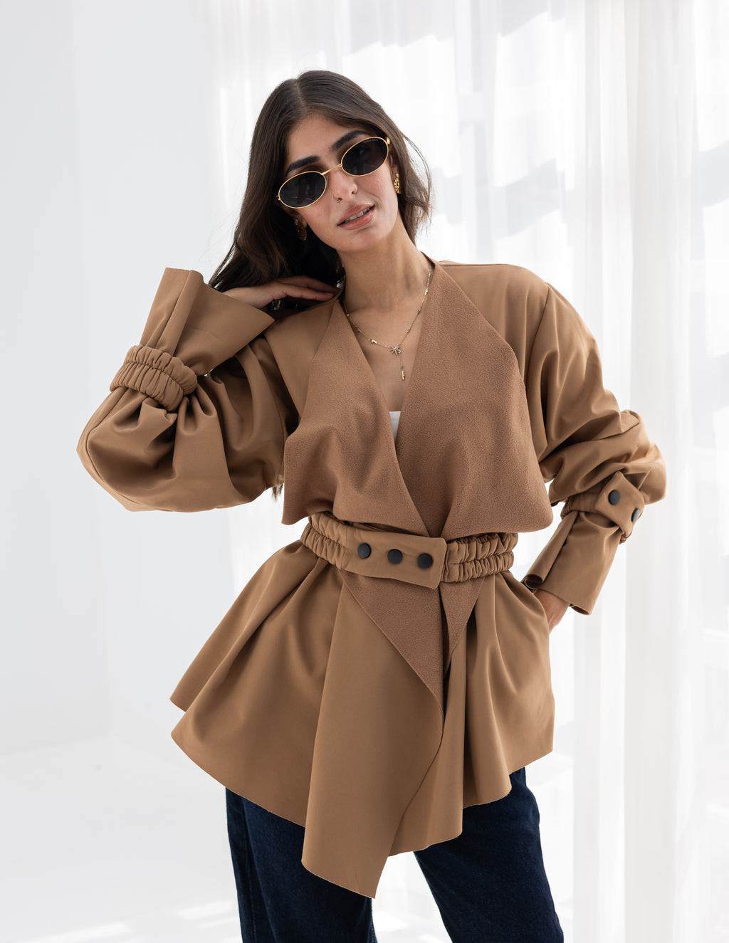 Shawl camel jacket