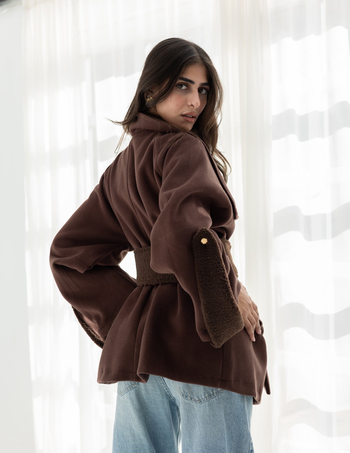 Brown belted jacket